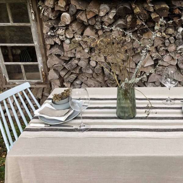 Rustic Linen Table Runner - Black and Grey Stripes Rustic Linen Table Runner - Black and Grey Stripes