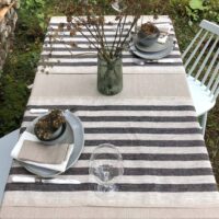 Rustic Linen Table Runner - Black Stripes