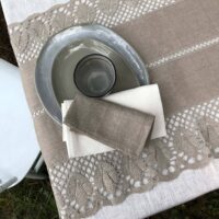 Classic Grey Linen Runner with Lace