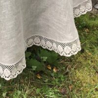 Classic Grey Round Linen Tablecloth with Lace