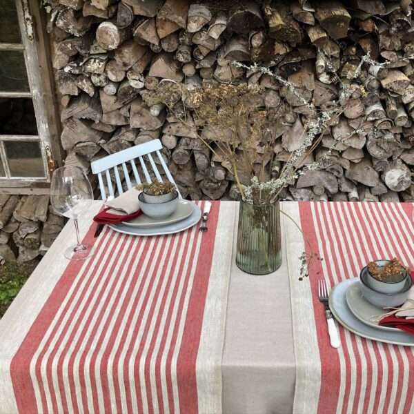 Rustic Linen Table Runner - Red Thin Stripes Rustic Linen Table Runner - Red Thin Stripes