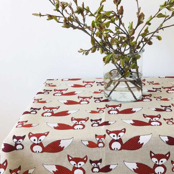 Red Foxes Linen Tablecloth Red Foxes Linen Tablecloth