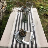 Rustic Linen Table Runner - Black Stripes