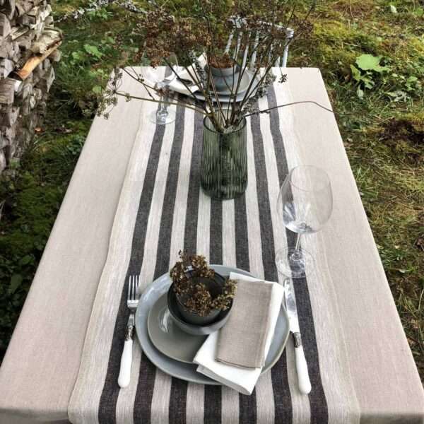 Rustic Linen Table Runner - Black Stripes Rustic Linen Table Runner - Black Stripes