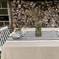 Rustic Linen Table Runner - Black Stripes