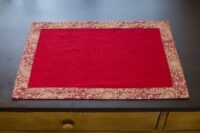 Classic Red Linen Placemat with Gold Paisley Border