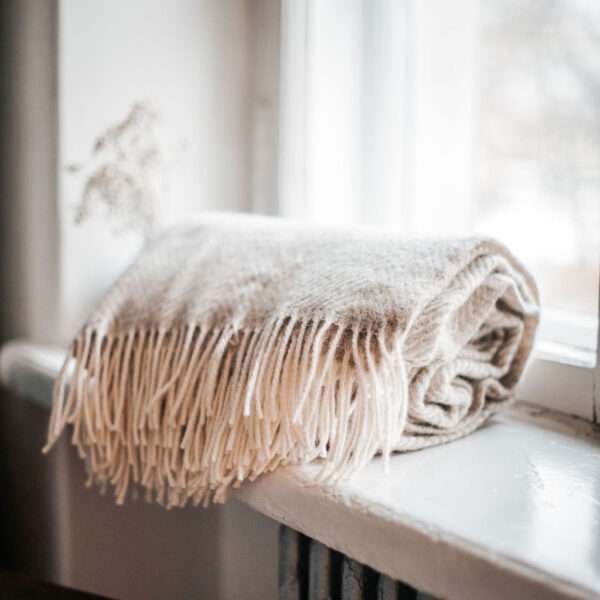 Wool Throw with Fringes “Beige Rombs” Wool Throw with Fringes “Beige Rombs”