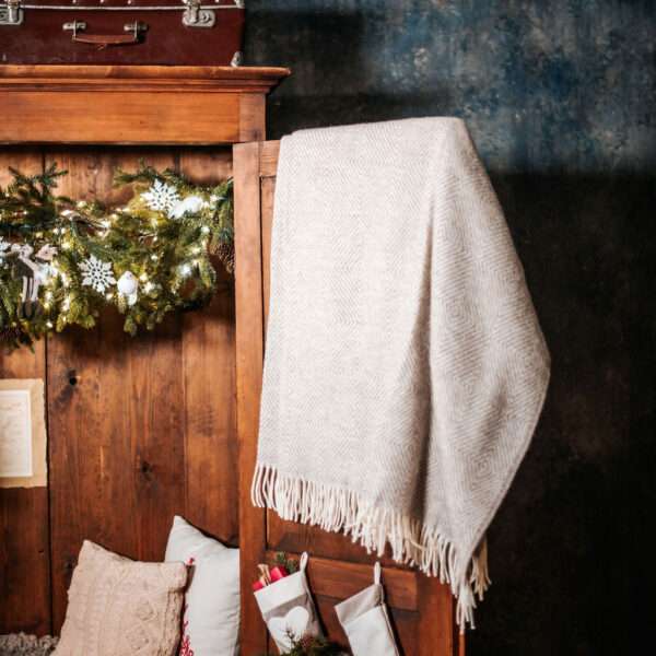 Wool Throw with Fringes “Beige Rombs” Wool Throw with Fringes “Beige Rombs”