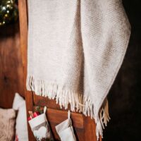 Wool Throw with Fringes “Beige Rombs”