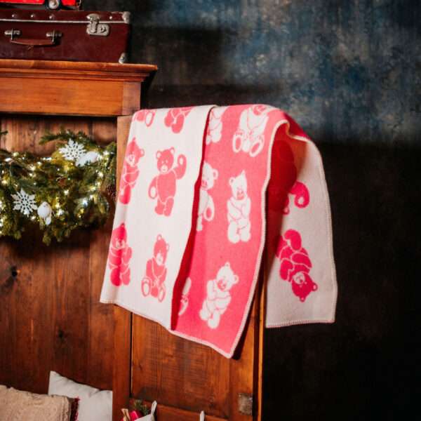 Wool Baby Blanket - Pink Teddy Bear Wool Baby Blanket - Pink Teddy Bear