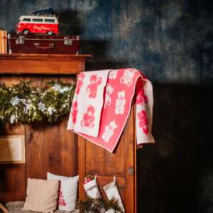 Wool Baby Blanket - Pink Teddy Bear