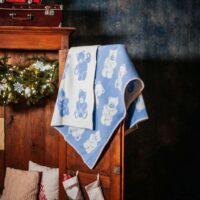 Wool Baby Blanket - Blue Teddy Bear
