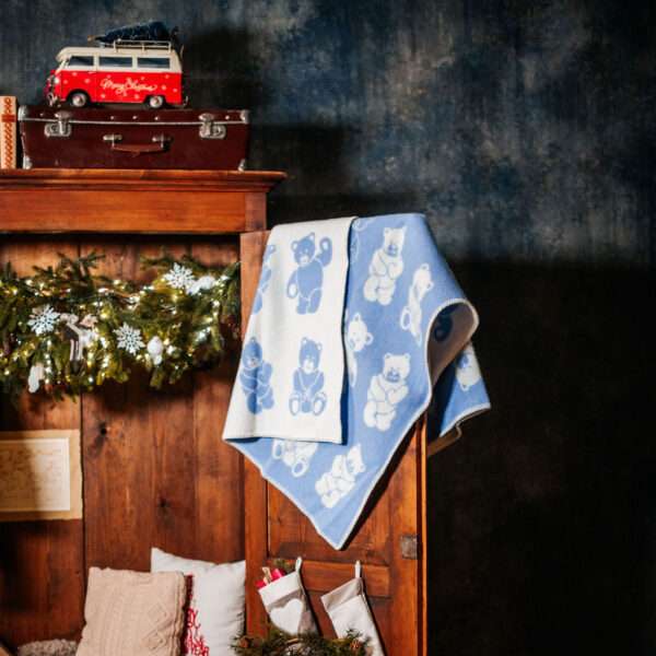 Wool Baby Blanket - Blue Teddy Bear Wool Baby Blanket - Blue Teddy Bear