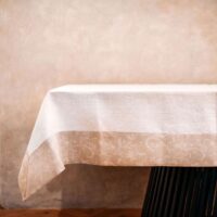 Classic White Linen Tablecloth With Fieldflower Border