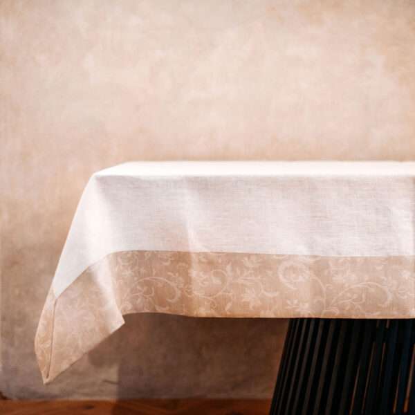 Classic White Linen Tablecloth With Fieldflower Border Classic White Linen Tablecloth With Fieldflower Border