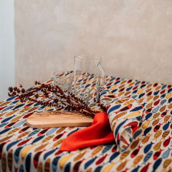 Colorful Fishes Linen Tablecloth Colorful Fishes Linen Tablecloth