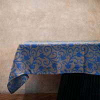 Blue Flower Ornament Linen Tablecloth