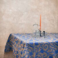 Blue Flower Ornament Linen Tablecloth