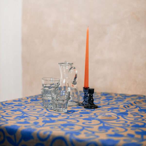 Blue Flower Ornament Linen Tablecloth Blue Flower Ornament Linen Tablecloth