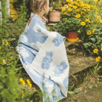 Wool Baby Blanket - Blue Teddy Bear