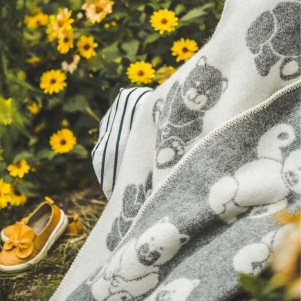 Wool Baby Blanket - Grey Teddy Bear Wool Baby Blanket - Grey Teddy Bear