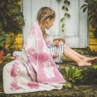 Wool Baby Blanket - Pink Teddy Bear