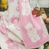 Wool Baby Blanket - Pink Teddy Bear