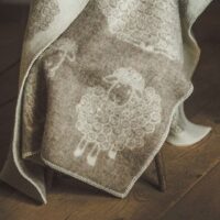Wool blanket throw - beige curly sheep