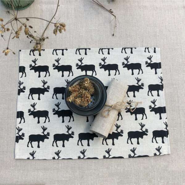 Black Reindeers Linen Placemat Black Reindeers Linen Placemat