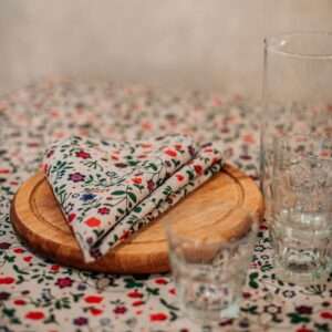 Wild Strawberry and Flowers Linen Napkin