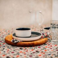 WILD STRAWBERRY AND FLOWERS LINEN TABLECLOTH