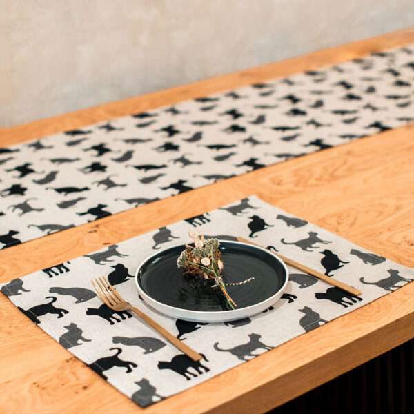 Black and Grey Cats Linen Placemat Black and Grey Cats Linen Placemat