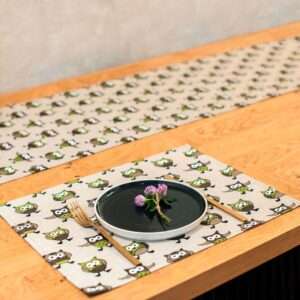 Rohelised öökullid linasest riidest asetusvaip