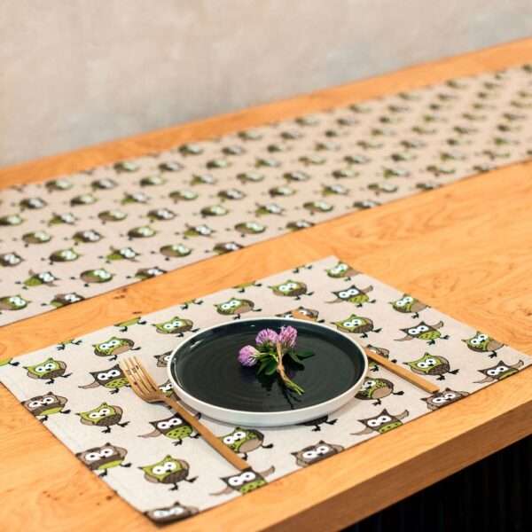 Green Owls Linen Placemat Green Owls Linen Placemat