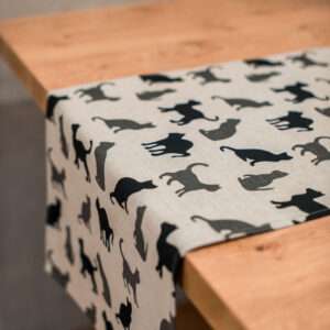 BLACK AND GREY CATS LINEN RUNNER