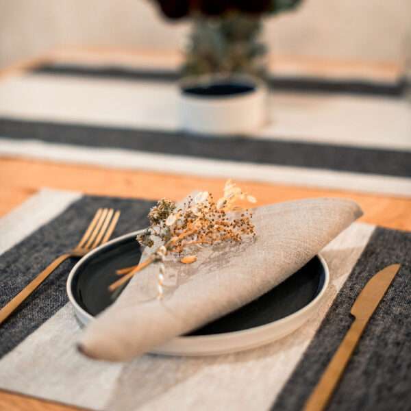 Two Black Stripes Rustic Linen Placemat Two Black Stripes Rustic Linen Placemat