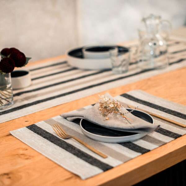 Black and Grey Stripes Rustic Linen Placemat Black and Grey Stripes Rustic Linen Placemat