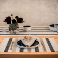 Black and Grey Stripes Rustic Linen Placemat