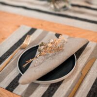 Black and Grey Stripes Rustic Linen Placemat