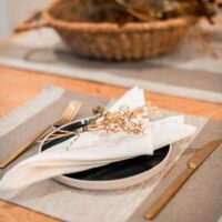 Two Beige Stripes Rustic Linen Placemat