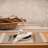 Two Beige Stripes Rustic Linen Placemat