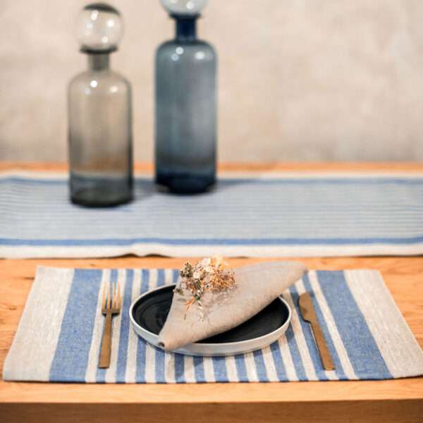 Blue Thin Stripes Rustic Linen Placemat Blue Thin Stripes Rustic Linen Placemat