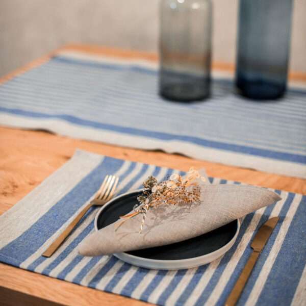 Blue Thin Stripes Rustic Linen Placemat Blue Thin Stripes Rustic Linen Placemat