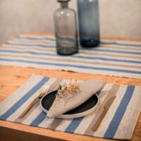 Blue and Grey Stripes Rustic Linen Placemat
