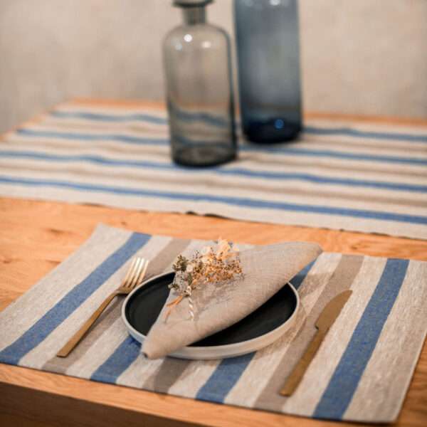 Blue and Grey Stripes Rustic Linen Placemat Blue and Grey Stripes Rustic Linen Placemat