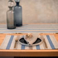 Blue and Grey Stripes Rustic Linen Placemat