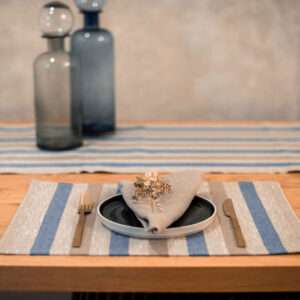 Blue and Grey Stripes Rustic Linen Placemat