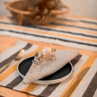 Black and Yellow Stripes Rustic Linen Placemat