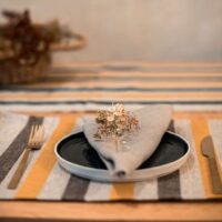 Black and Yellow Stripes Rustic Linen Placemat