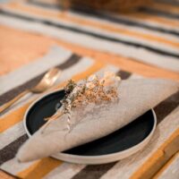 Black and Yellow Stripes Rustic Linen Placemat